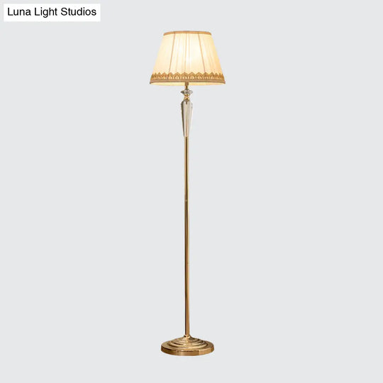 Golden Barrel Standing Floor Lamp With Crystal Accent - Traditional Living Room Lighting