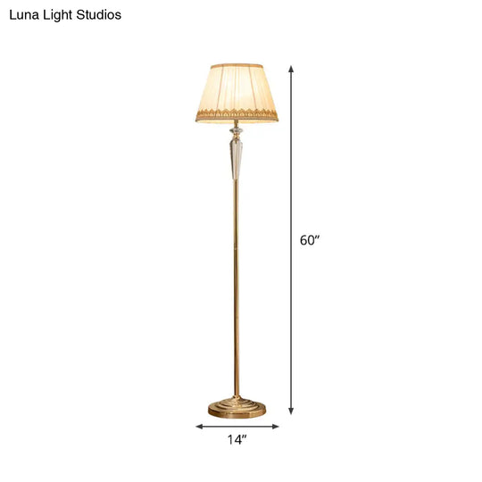 Golden Barrel Standing Floor Lamp With Crystal Accent - Traditional Living Room Lighting