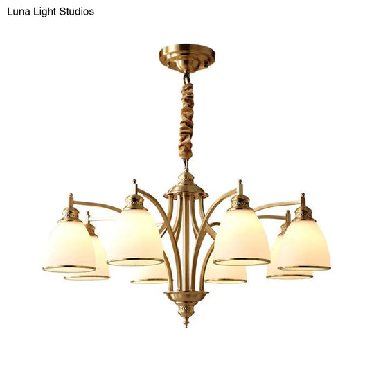 Golden Bell Chandelier: Classic Cream Glass Pendant Light For Living Room