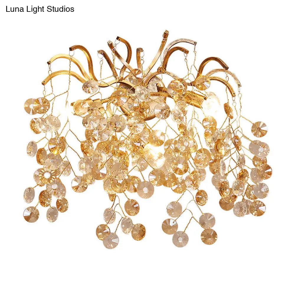 Golden Branch Crystal Wall Lamp - 3 Heads Postmodern Sconce For Living Room