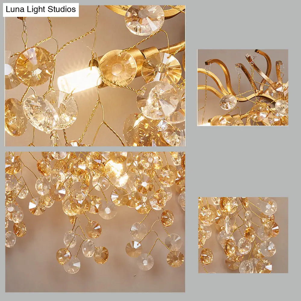 Golden Branch Crystal Wall Lamp - 3 Heads Postmodern Sconce For Living Room