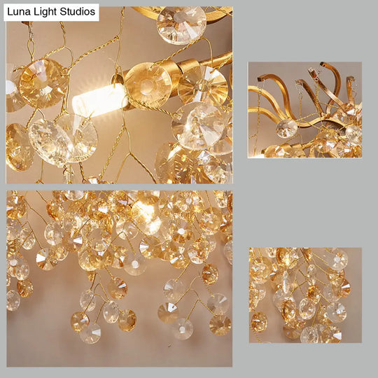 Golden Branch Crystal Wall Lamp - 3 Heads Postmodern Sconce For Living Room