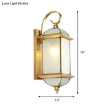 Golden Brass Curly Arm Wall Sconce With Frosted Glass Shade - Outdoor Lantern