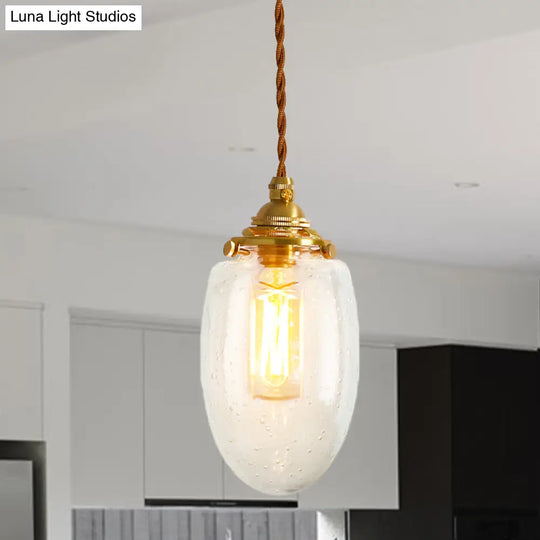 Golden Clear Crackle Glass 1-Light Ceiling Lamp For Bedroom