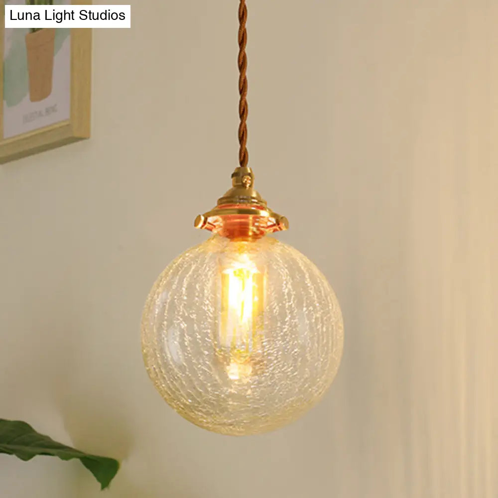 Golden Clear Crackle Glass 1-Light Ceiling Lamp For Bedroom