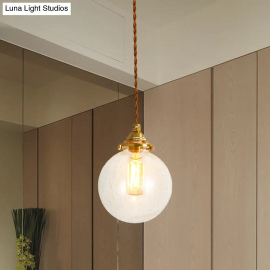 Golden Clear Crackle Glass 1-Light Ceiling Lamp For Bedroom