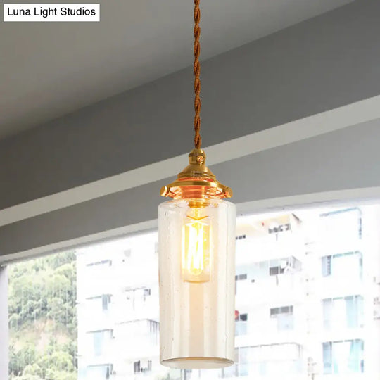 Golden Clear Crackle Glass 1-Light Ceiling Lamp For Bedroom