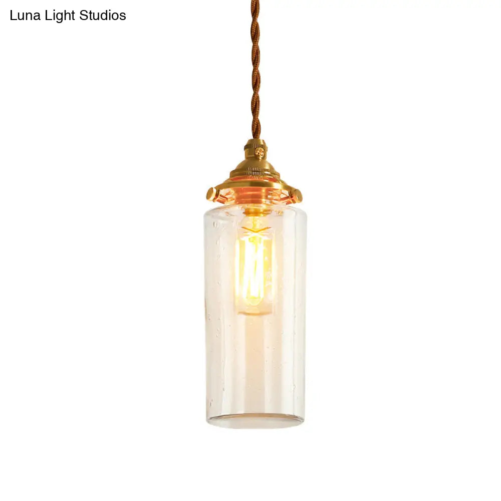 Golden Clear Crackle Glass 1-Light Ceiling Lamp For Bedroom