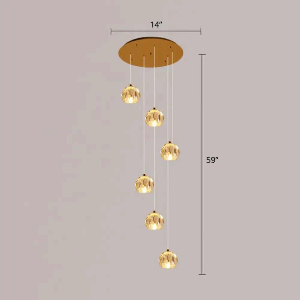 Golden Cluster Pendant Light With Faceted Cut Crystal Ball Design For Stairway Illumination 6 / Gold