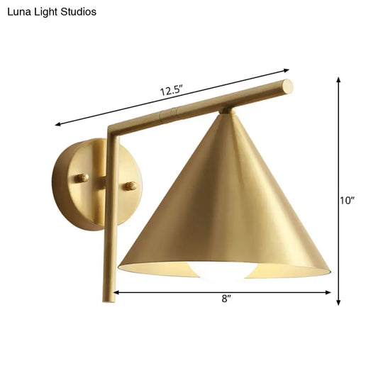 Golden Cone Sconce: Modernist Iron Wall Mounted Lamp With Right Angle Arm