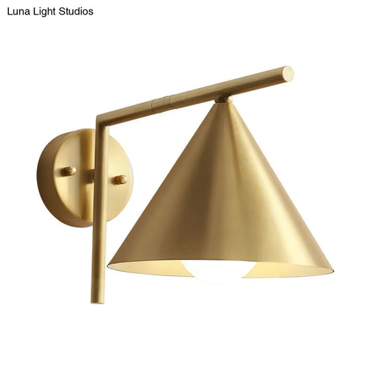 Golden Cone Sconce: Modernist Iron Wall Mounted Lamp With Right Angle Arm