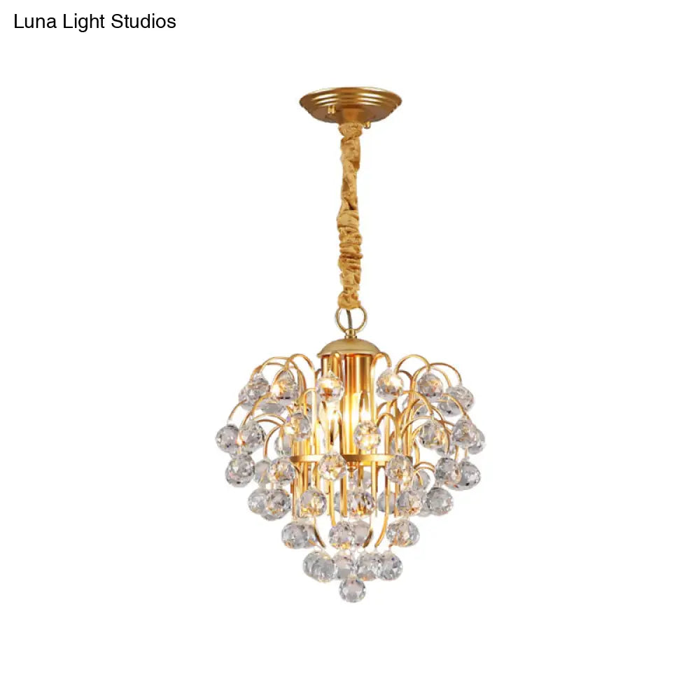 Golden Crystal Ball Pendant Lighting - Contemporary 3-Light Ceiling Hanging Fixture For Dining Room