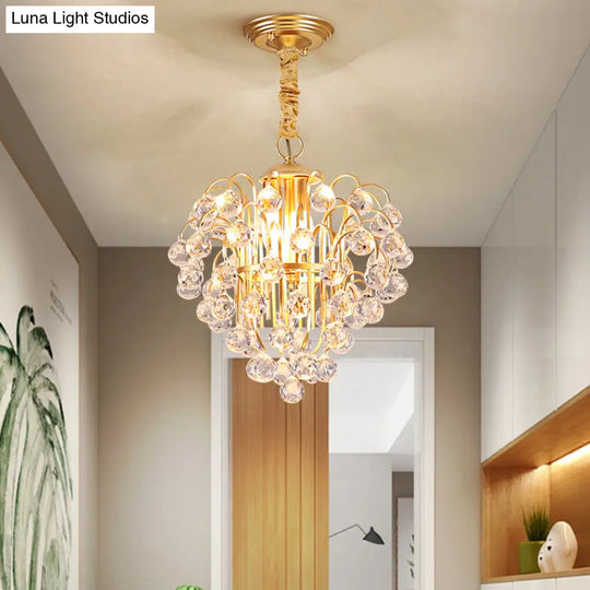 Golden Crystal Ball Pendant Lighting - Contemporary 3-Light Ceiling Hanging Fixture For Dining Room