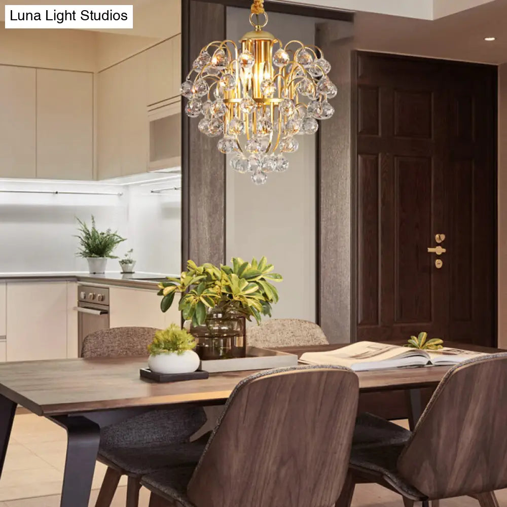 Golden Crystal Ball Pendant Lighting - Contemporary 3-Light Ceiling Hanging Fixture For Dining Room