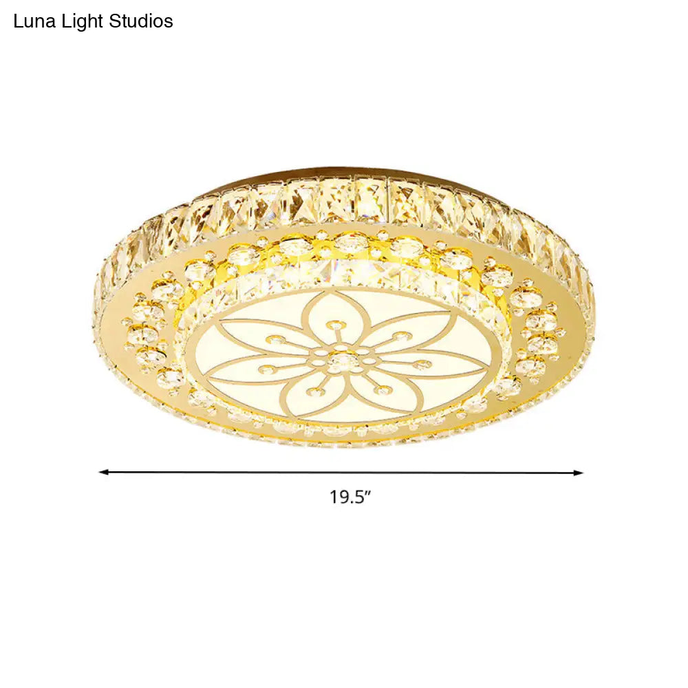 Golden Crystal Led Flushmount Ceiling Light - Modern 2 - Tier Round 3Rd Gear Flush Lighting