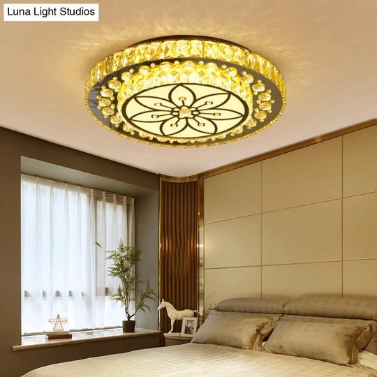 Golden Crystal Led Flushmount Ceiling Light - Modern 2 - Tier Round 3Rd Gear Flush Lighting