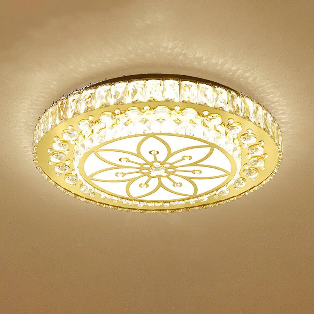 Golden Crystal Led Flushmount Ceiling Light - Modern 2 - Tier Round 3Rd Gear Flush Lighting Gold