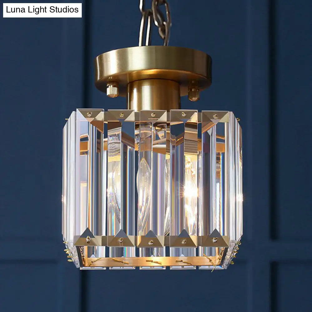 Golden Crystal Prism Semi Flush Mount Light For Foyer With Simple Style Gold