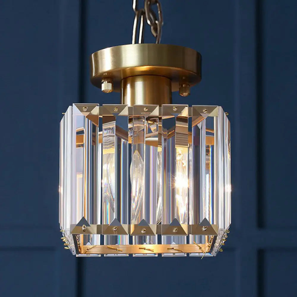 Golden Crystal Prism Semi Flush Mount Light For Foyer With Simple Style Gold