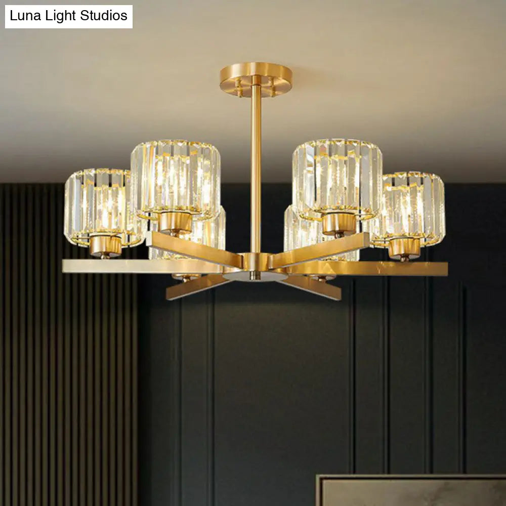 Golden Crystal Prism Sputnik Chandelier - Modern Suspension Light For Living Room