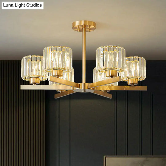 Golden Crystal Prism Sputnik Chandelier - Modern Suspension Light For Living Room