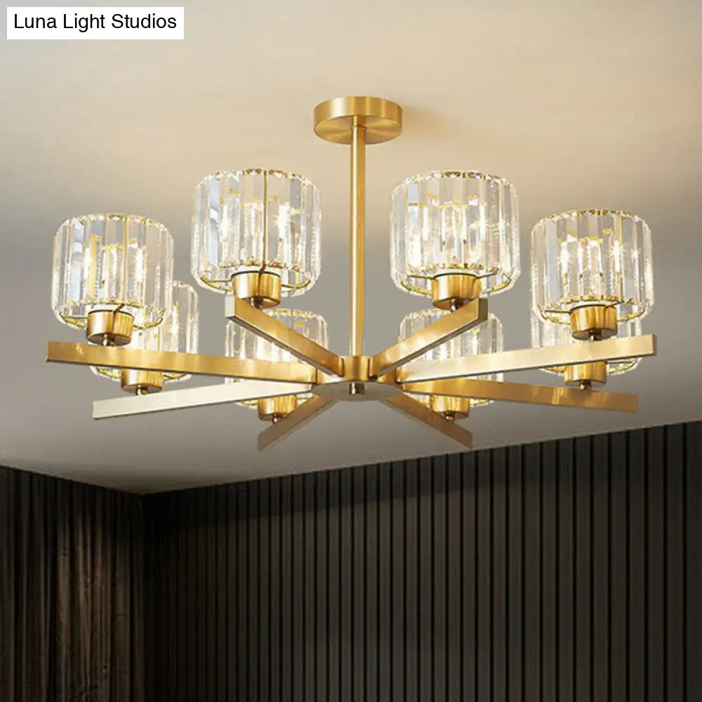 Golden Crystal Prism Sputnik Chandelier - Modern Suspension Light For Living Room