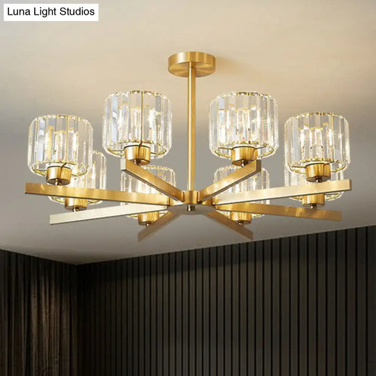 Golden Crystal Prism Sputnik Chandelier - Modern Suspension Light For Living Room