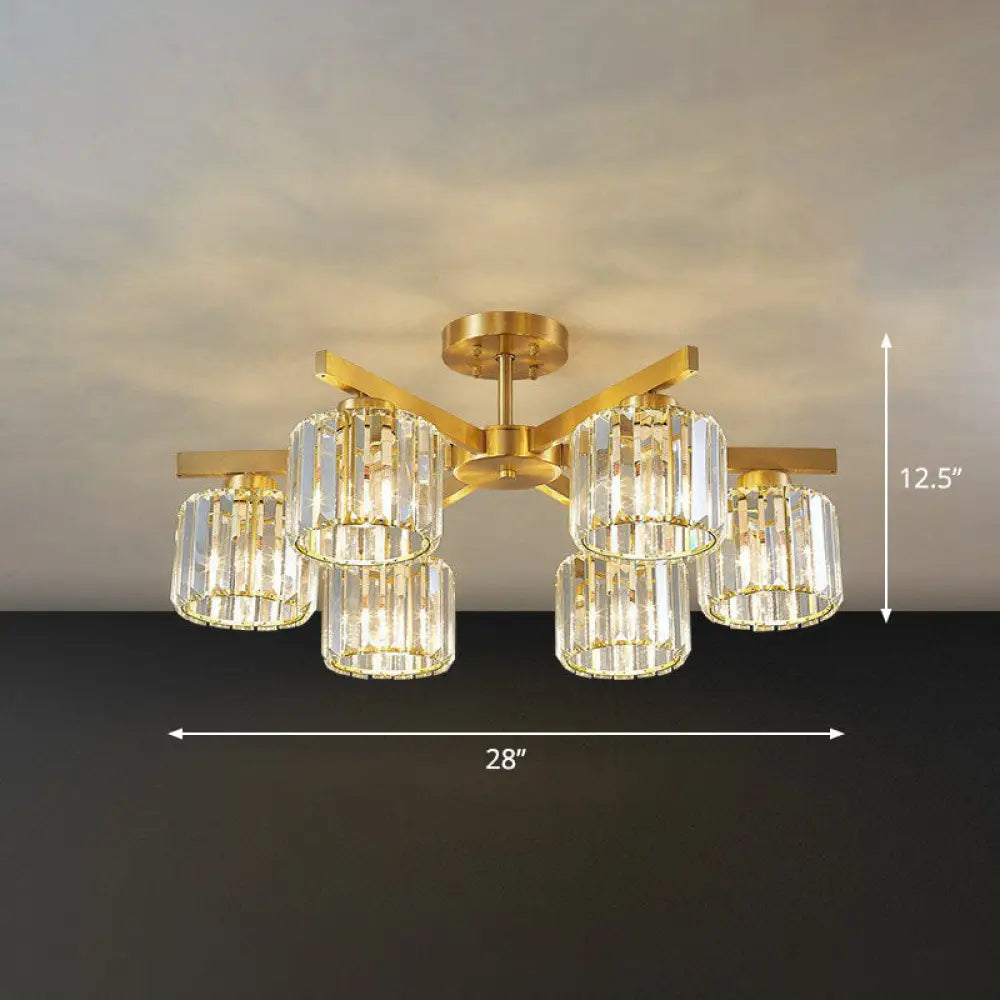 Golden Crystal Prism Sputnik Chandelier - Modern Suspension Light For Living Room 6 / Gold Down