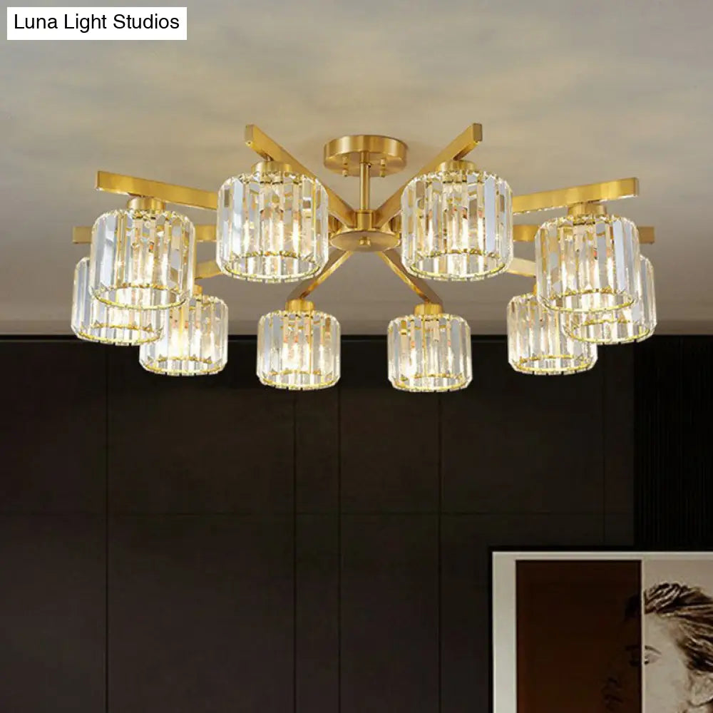 Golden Crystal Prism Sputnik Chandelier - Modern Suspension Light For Living Room