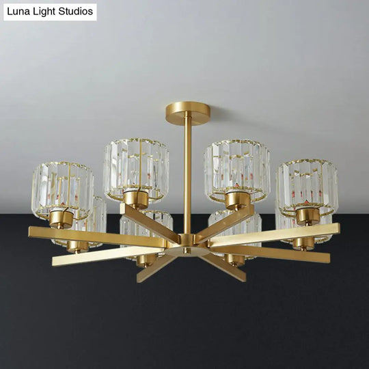 Golden Crystal Prism Sputnik Chandelier - Modern Suspension Light For Living Room