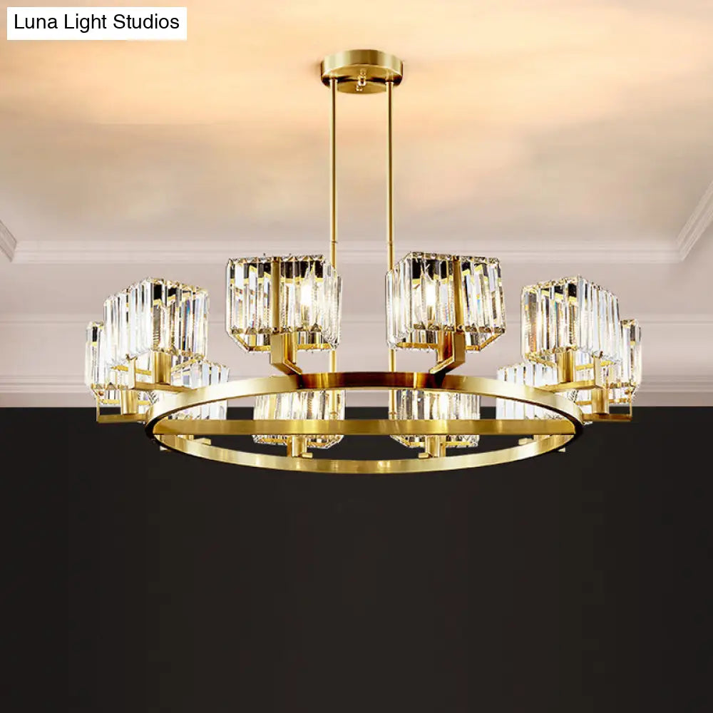 Gold Crystal Chandelier With 4/8/10 Bulb Rectangle Pendant Lamp For Modern Dining Room