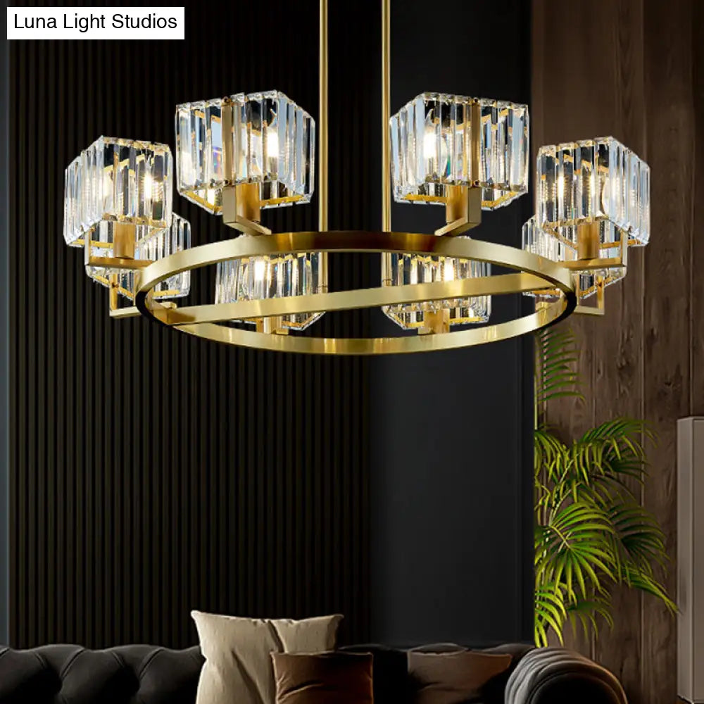 Gold Crystal Chandelier With 4/8/10 Bulb Rectangle Pendant Lamp For Modern Dining Room