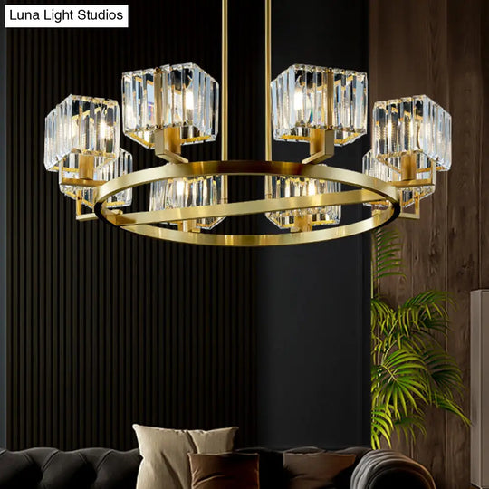 Gold Crystal Chandelier With 4/8/10 Bulb Rectangle Pendant Lamp For Modern Dining Room