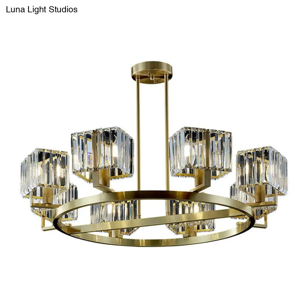 Gold Crystal Chandelier With 4/8/10 Bulb Rectangle Pendant Lamp For Modern Dining Room