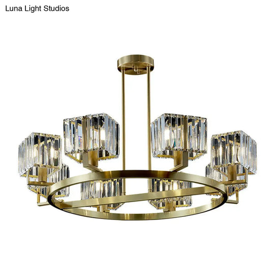 Gold Crystal Chandelier With 4/8/10 Bulb Rectangle Pendant Lamp For Modern Dining Room