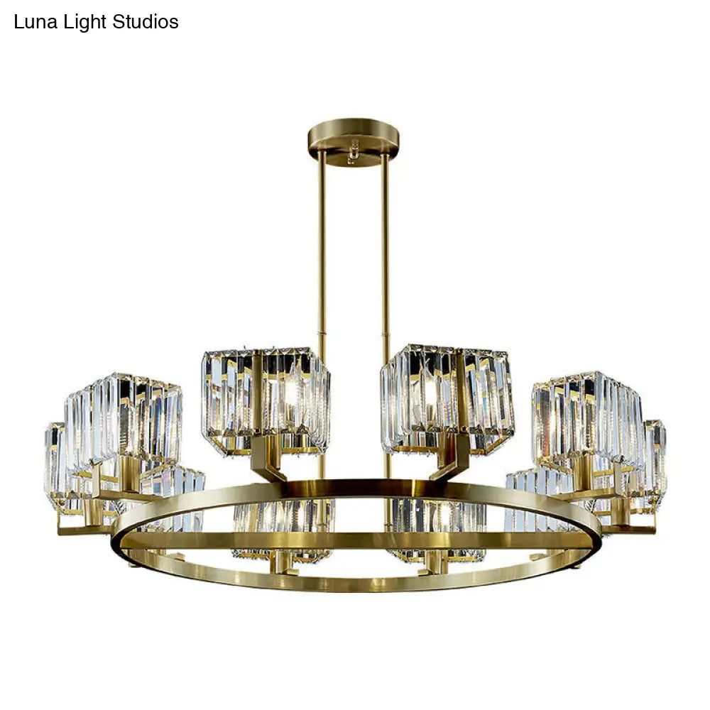 Gold Crystal Chandelier With 4/8/10 Bulb Rectangle Pendant Lamp For Modern Dining Room