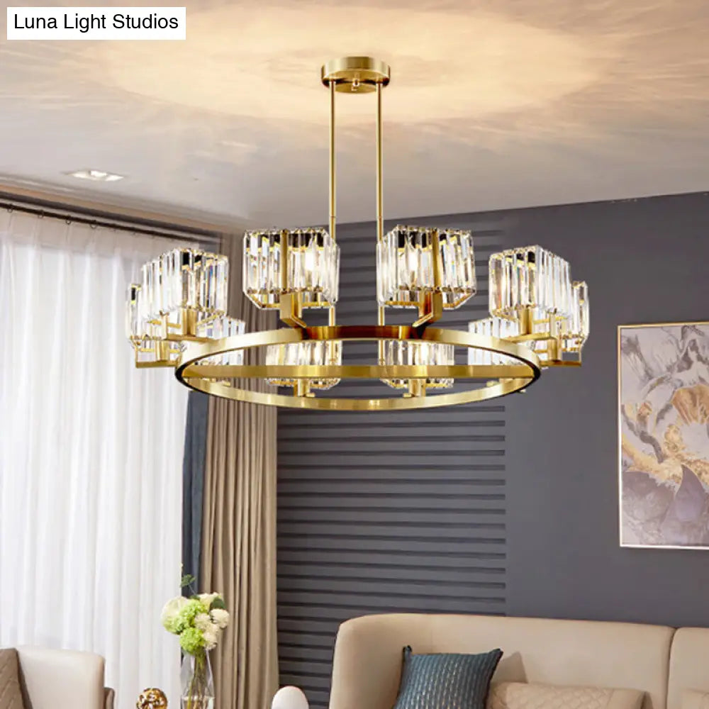 Gold Crystal Chandelier With 4/8/10 Bulb Rectangle Pendant Lamp For Modern Dining Room