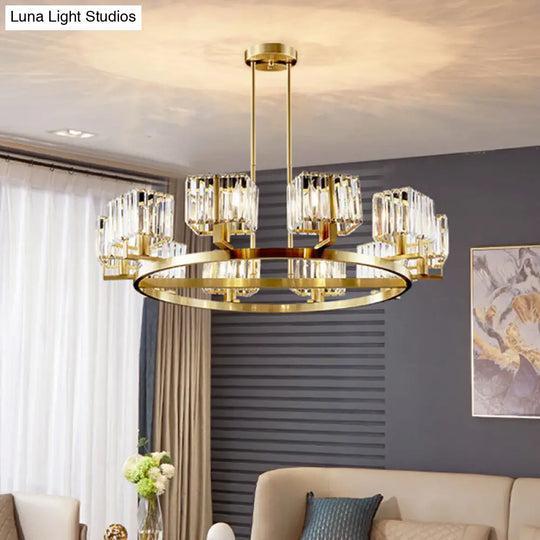 Gold Crystal Chandelier With 4/8/10 Bulb Rectangle Pendant Lamp For Modern Dining Room