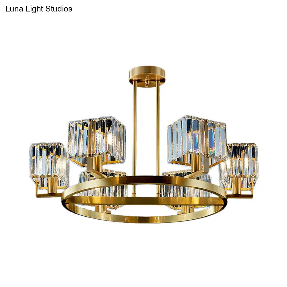 Gold Crystal Chandelier With 4/8/10 Bulb Rectangle Pendant Lamp For Modern Dining Room