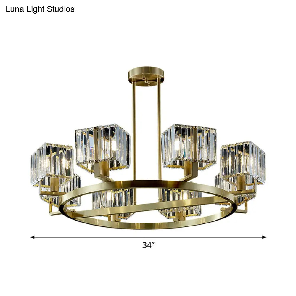 Gold Crystal Chandelier With 4/8/10 Bulb Rectangle Pendant Lamp For Modern Dining Room