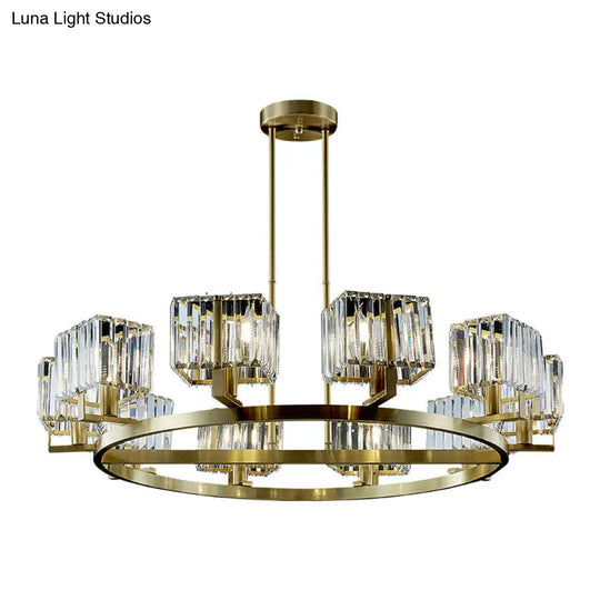 Golden Crystal Rectangle Pendant Chandelier - Sleek Dining Room Lighting Fixture With 4/8/10 Bulbs