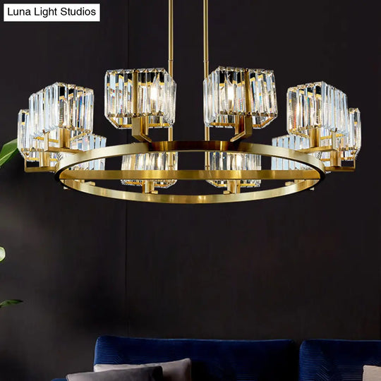 Golden Crystal Rectangle Pendant Chandelier - Sleek Dining Room Lighting Fixture With 4/8/10 Bulbs