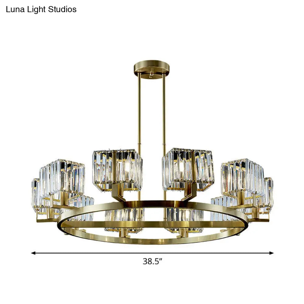 Gold Crystal Chandelier With 4/8/10 Bulb Rectangle Pendant Lamp For Modern Dining Room