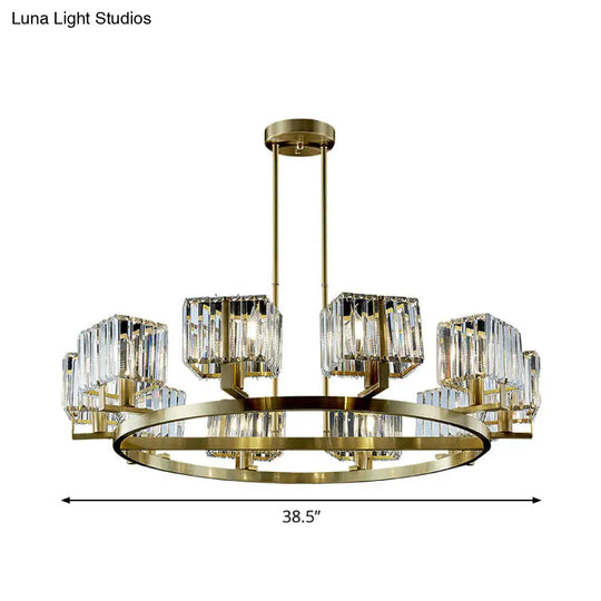 Gold Crystal Chandelier With 4/8/10 Bulb Rectangle Pendant Lamp For Modern Dining Room