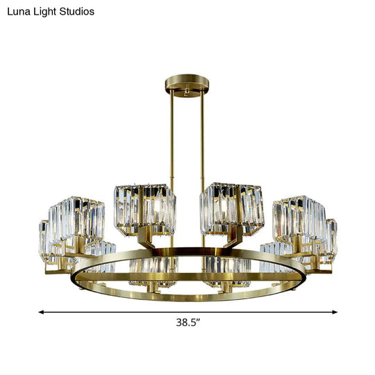 Golden Crystal Rectangle Pendant Chandelier - Sleek Dining Room Lighting Fixture With 4/8/10 Bulbs