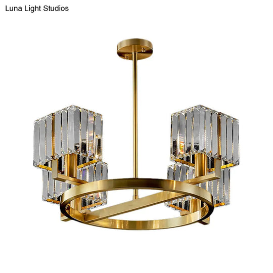 Gold Crystal Chandelier With 4/8/10 Bulb Rectangle Pendant Lamp For Modern Dining Room