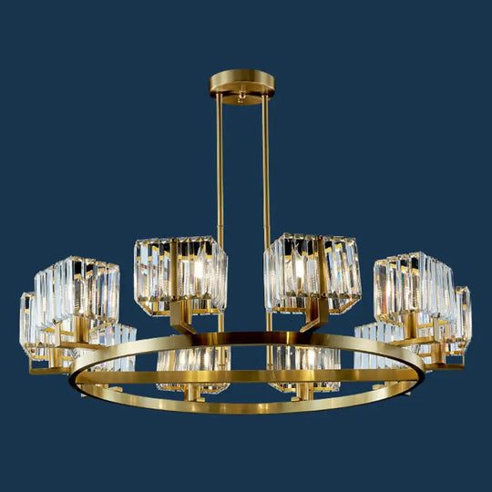 Golden Crystal Rectangle Pendant Chandelier - Sleek Dining Room Lighting Fixture With 4/8/10 Bulbs