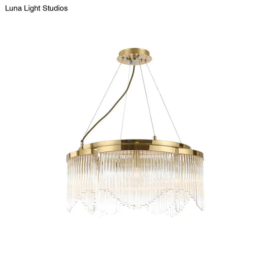 Golden Crystal Rod Pendant Chandelier - 5-Bulb Luxury Lighting Fixture For Restaurants