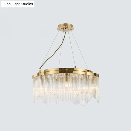 Gold Luxury Round Chandelier - 5-Bulb Crystal Rod Pendant Lamp For Restaurants