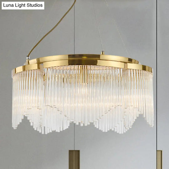 Gold Luxury Round Chandelier - 5-Bulb Crystal Rod Pendant Lamp For Restaurants